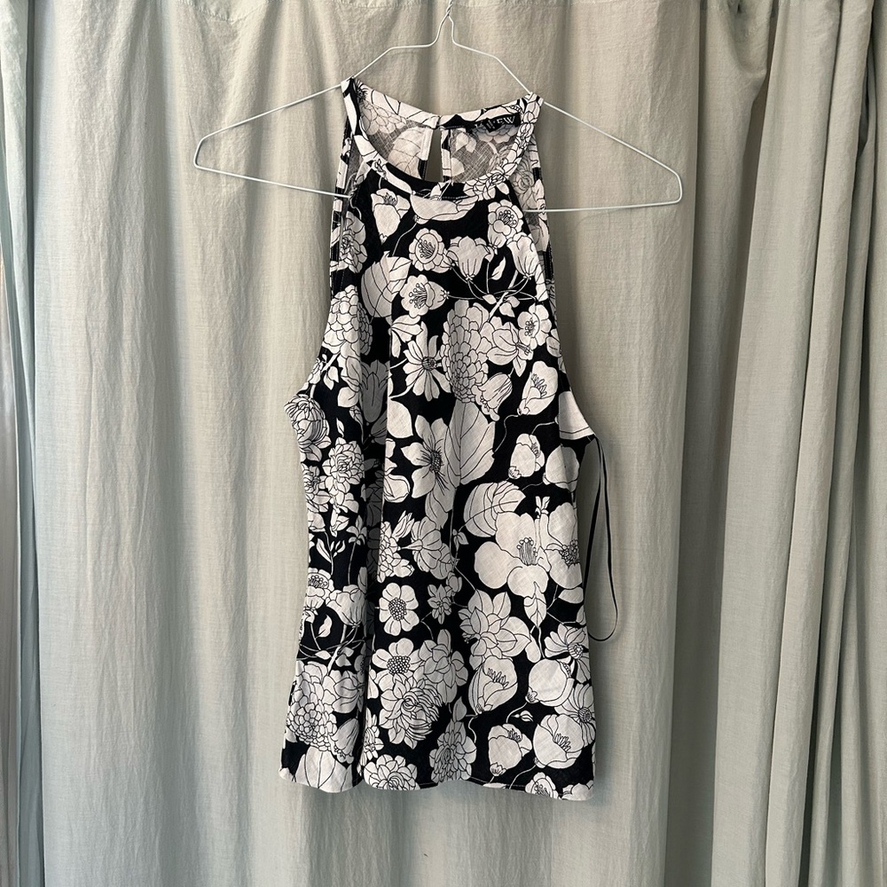 NWT J. Crew Black and White Linen Top